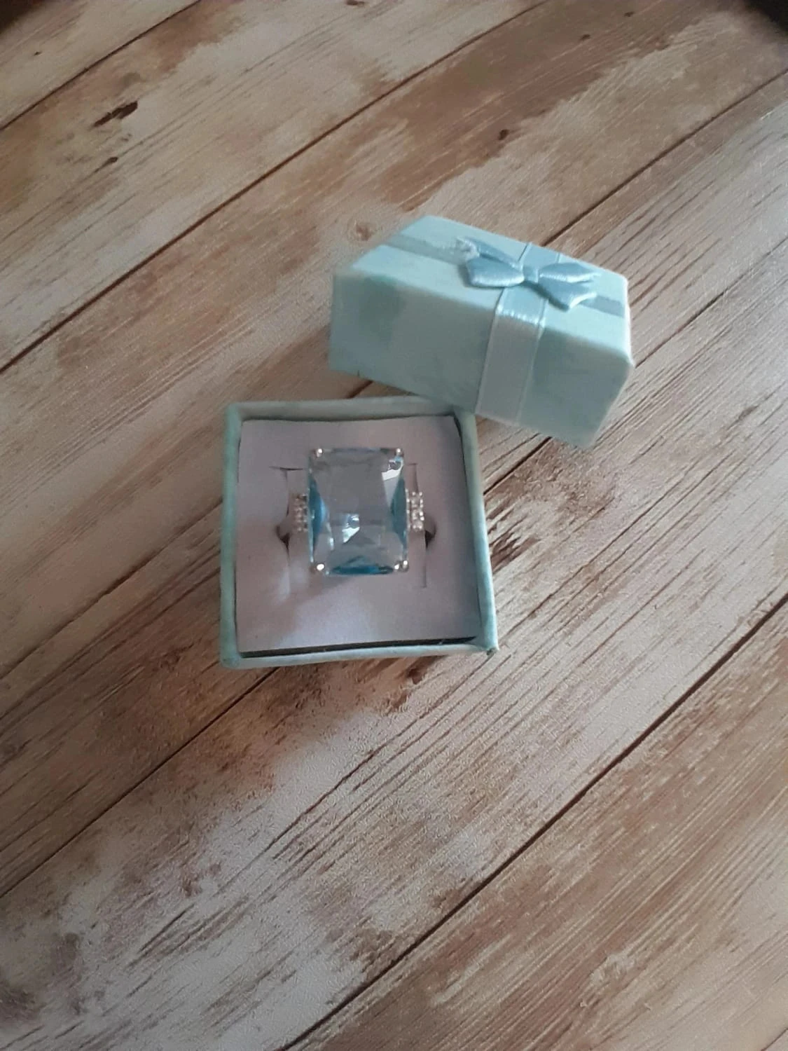 Bague avec grande pierre rectangulaire, couleur Bleue claire, style Bohème, taille 60